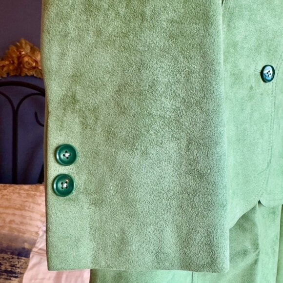 Vintage Custom Made Lime Green Suede Skirt Suit Set - Picture 8 of 16